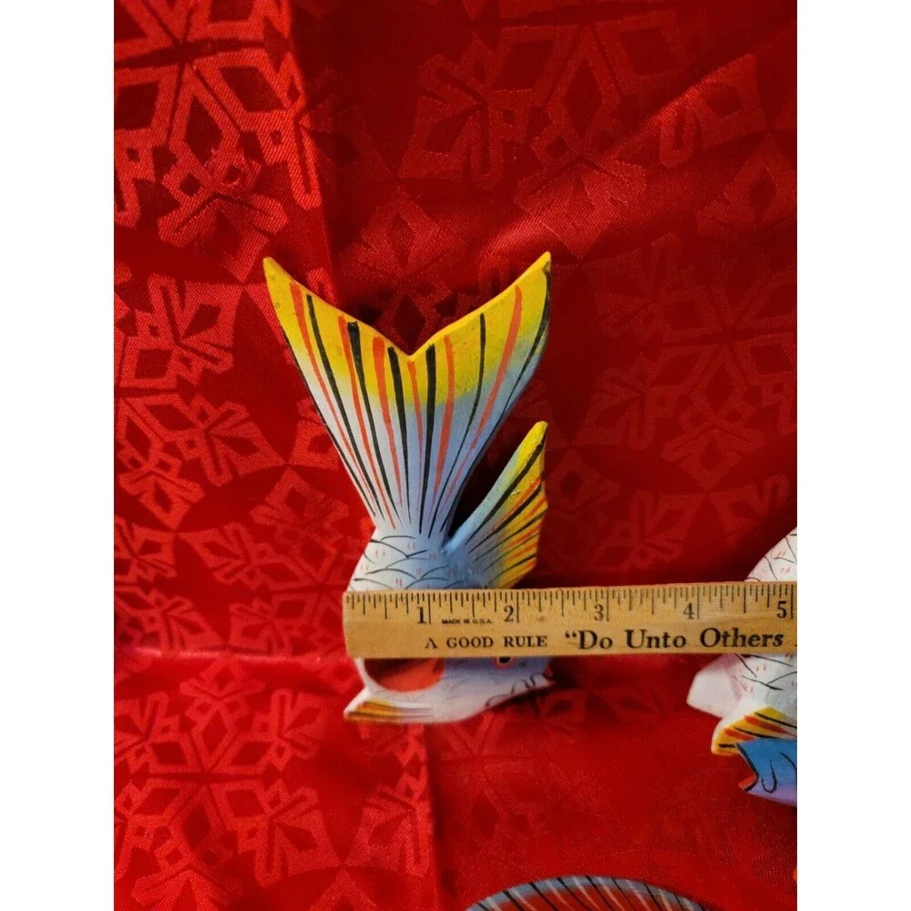 Hand Painted Wooden Fish Napkin Rings Home Decor Set of 6 with 4 Coasters